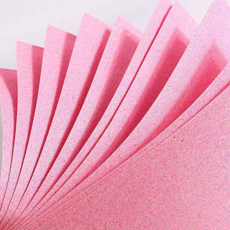 Mluchee 10 Sheets Glitter Paper Sheet for Crafts, A4 Cardstock Paper Self-adhesive Paper for New Year Thanksgiving Christmas Decor, Construction Scrapbook Decoration (Pink) - Image 2